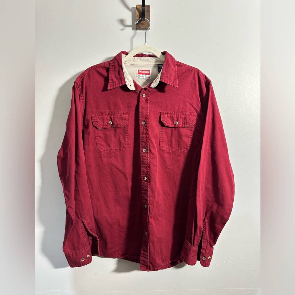 Wrangler Men's L Premium Quality Burgundy Long Sleeve Button Up Shirt | SKU 0888